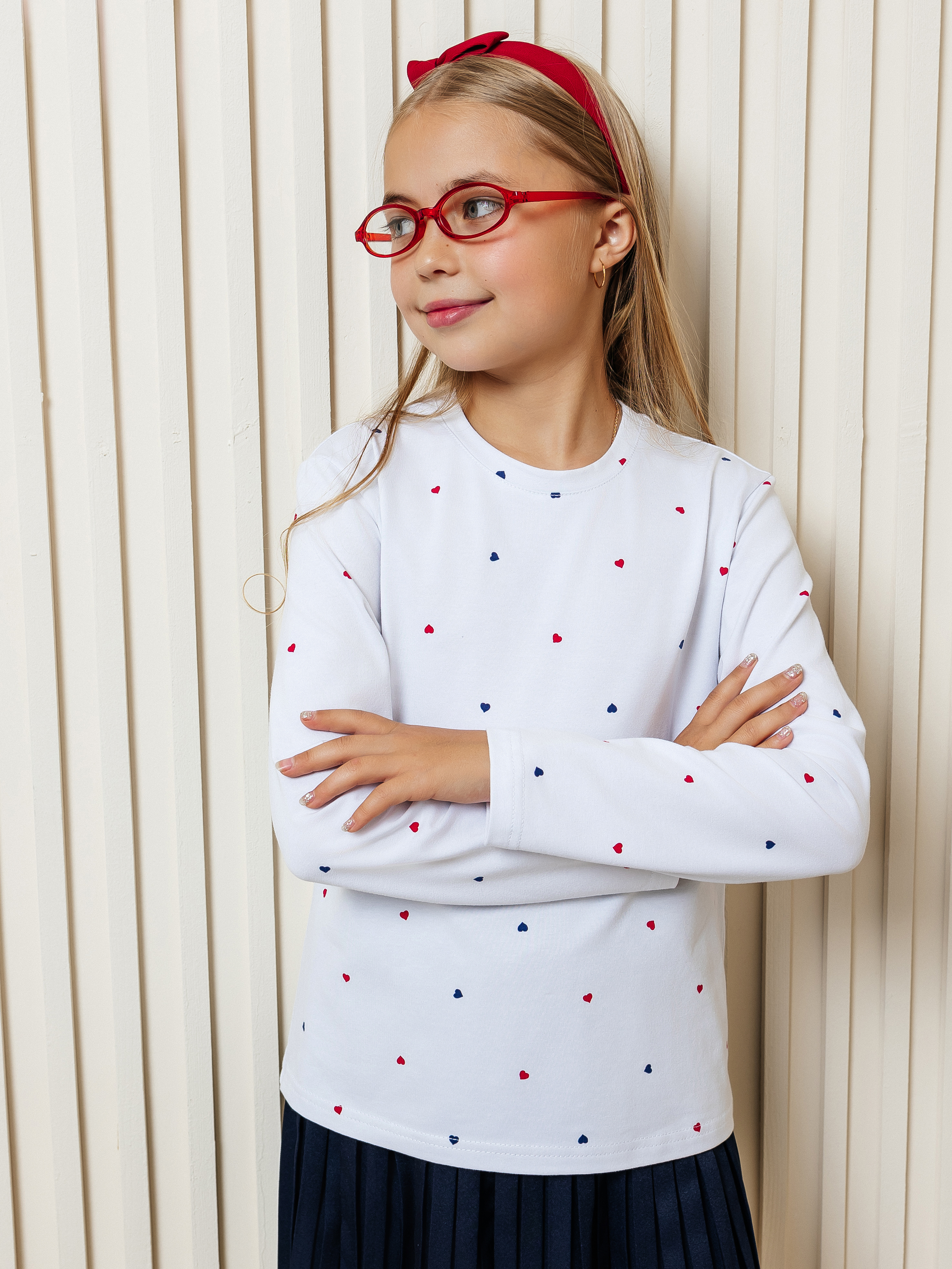 Водолазка Селтекс Ю_ДК1 белый/сердечки микс красный, синий - фото 1