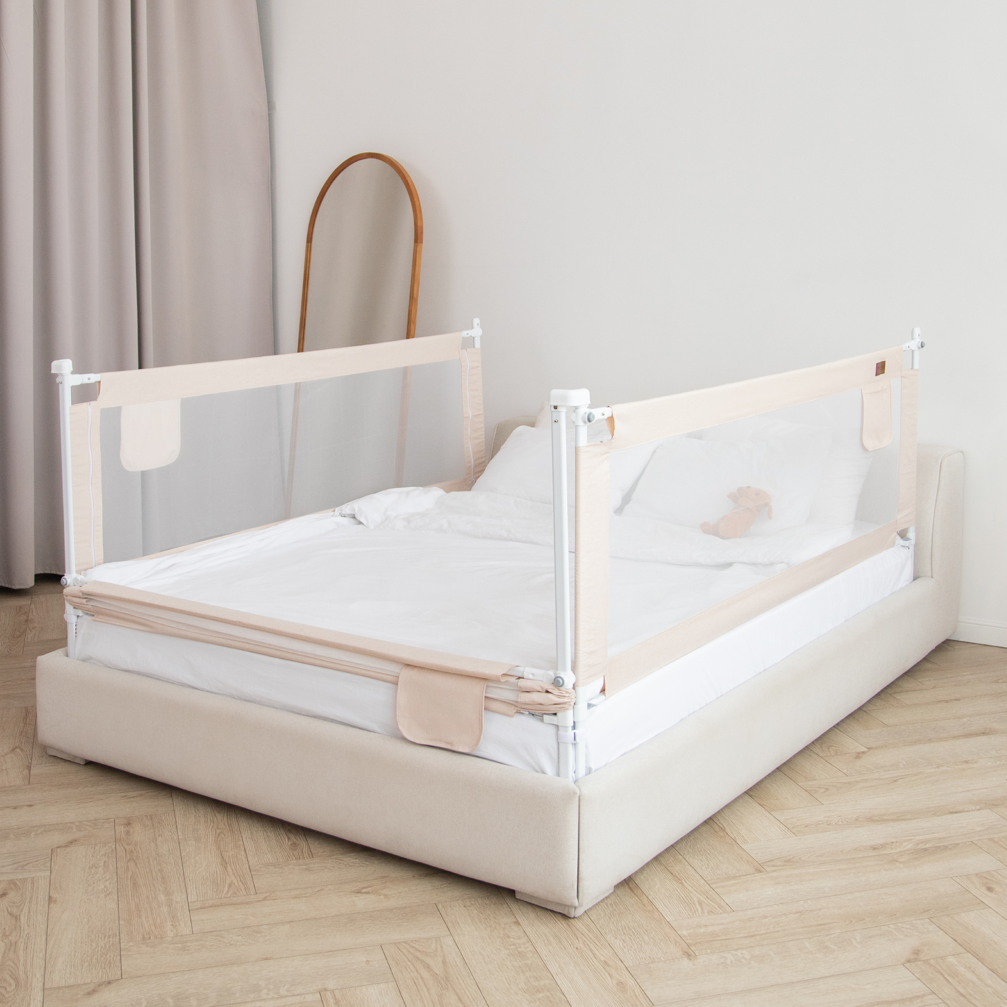 Барьер защитный для кровати Amarobaby Linear бежевый 180 см. - фото 28