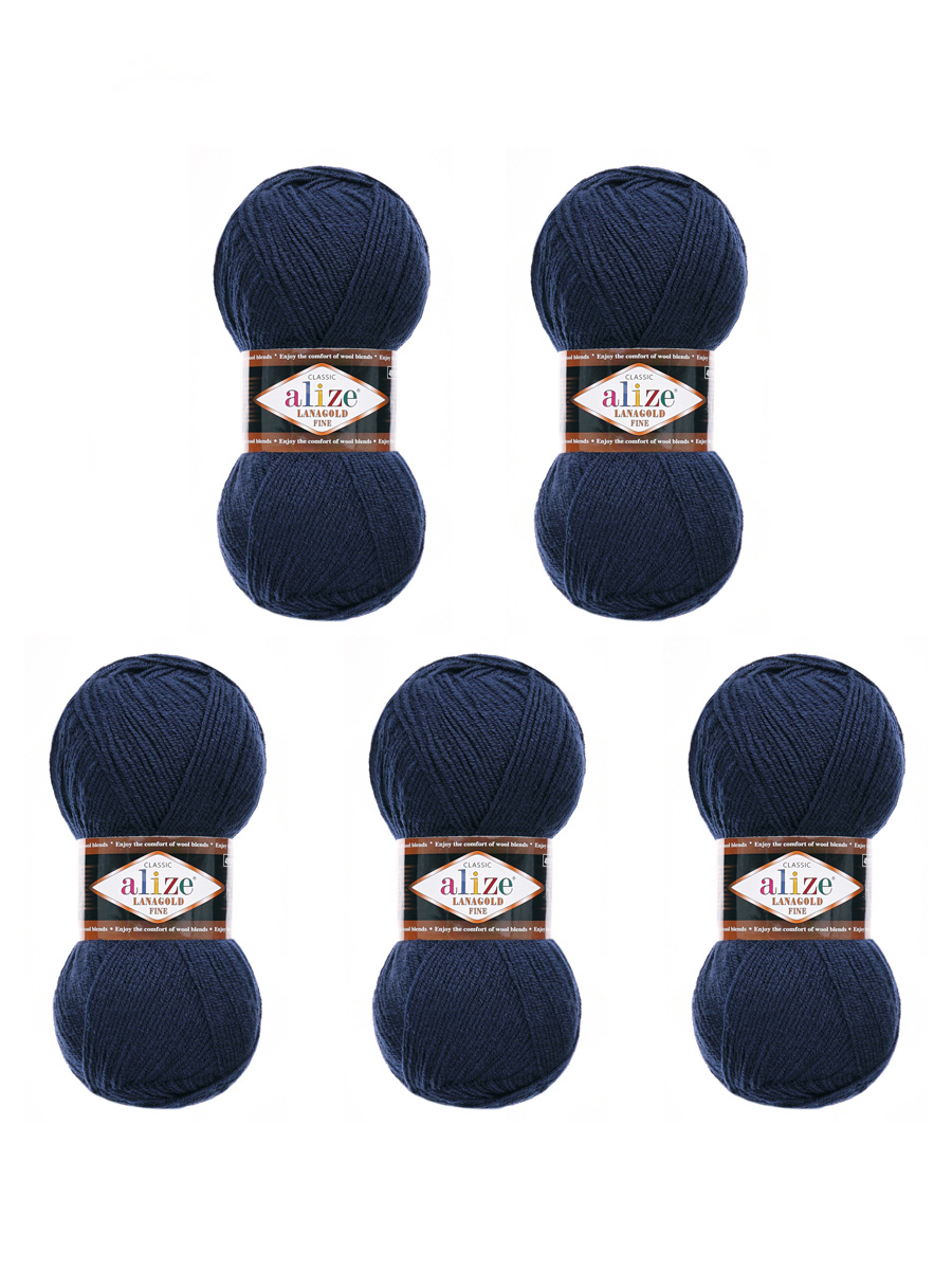 Пряжа Alize полушерстяная мягкая тонкая теплая Lanagold fine 100г 390м 5 шт 58 темно-синий - фото 6