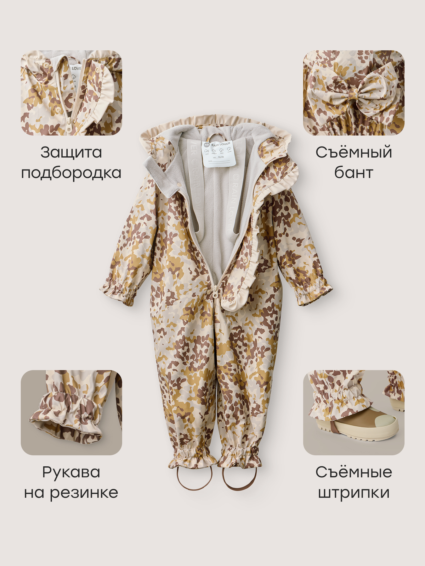 Комбинезон-дождевик Happy Baby 88580-1_beige(camouflage) - фото 3