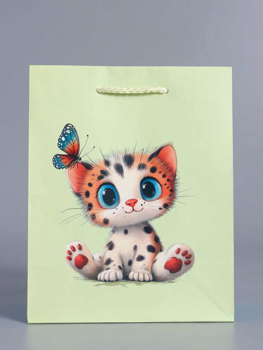 Пакет подарочный Арт и Дизайн Маленький котенок мятный - голубой 18×22.3×10 см - фото 2