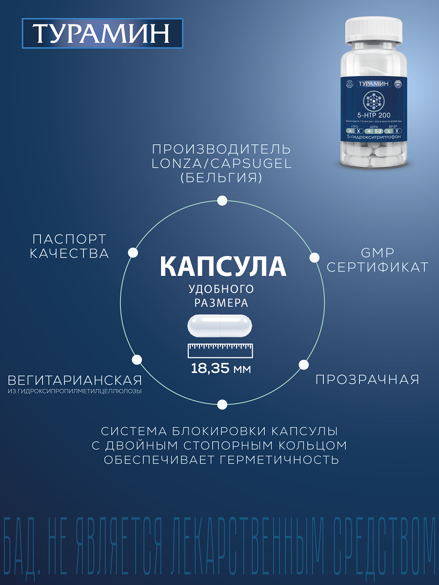 БАД Турамин 5-HTP 200 гидрокситриптофан капсулы №60 - фото 8