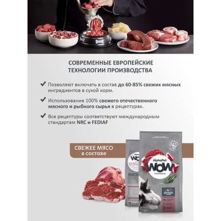 Корм для взрослых собак средних пород AlphaPet Wow Superpremium сухой с говядиной и сердцем 15кг