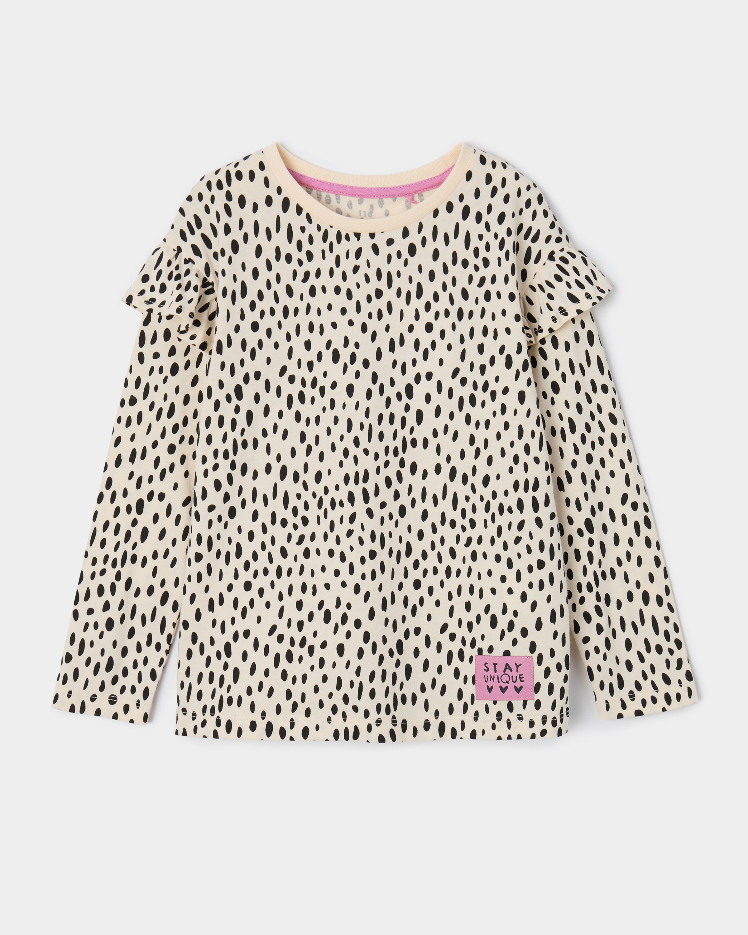 Изображение товара Бежевый детский лонгслив Futurino с анималистичным принтом и оборками 98 размер