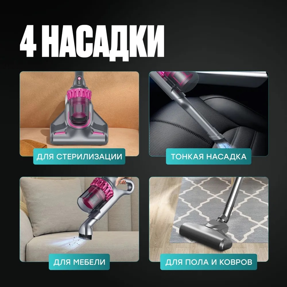 Пылесос вертикальный беспроводной CASTLELADY вакуумный 4 в 1 от клещей с ультрафиолетовой лампой - фото 7