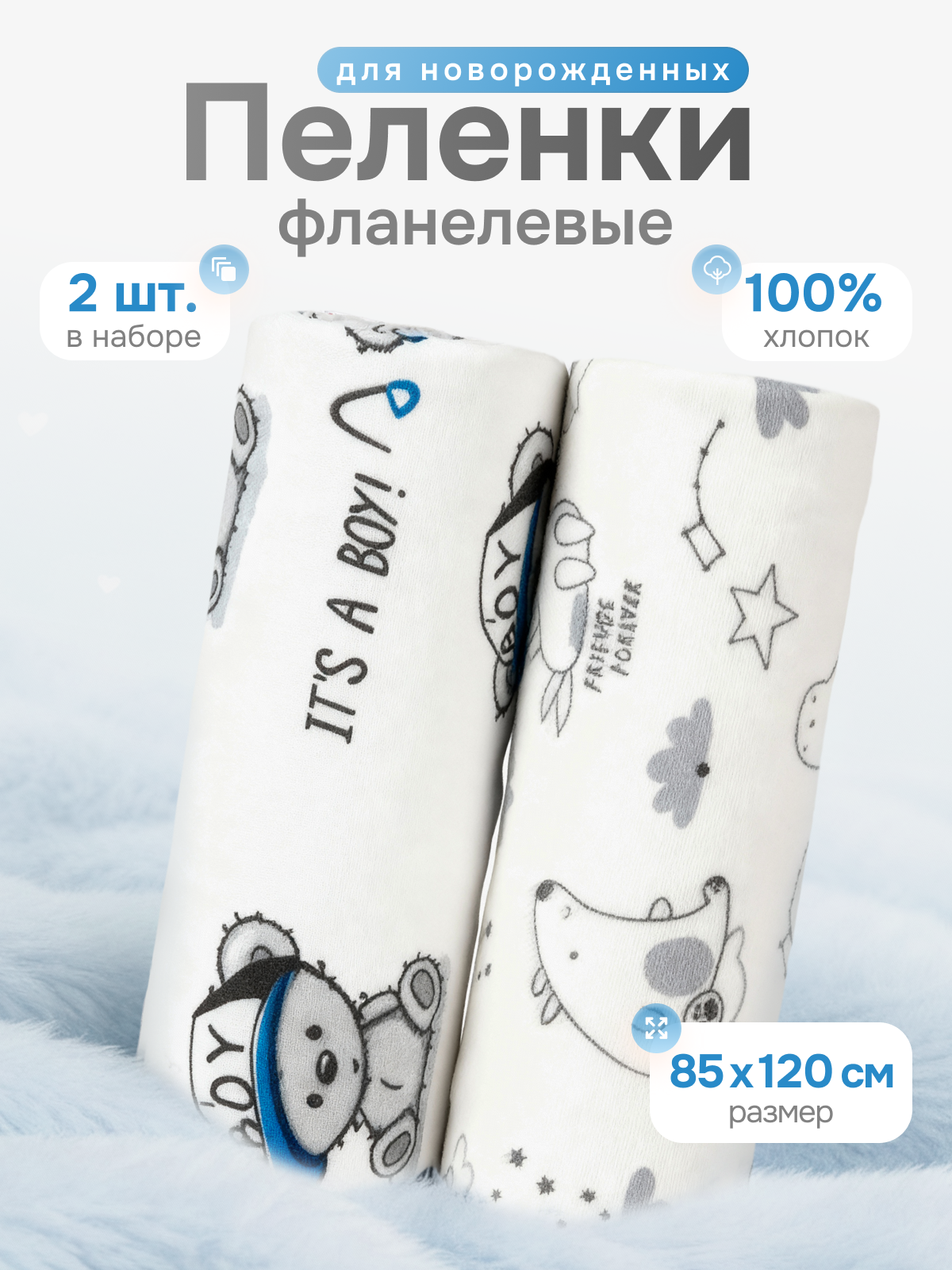 Пелёнка Чудо-Чадо фланель 85х120 см 2 шт. - фото 1