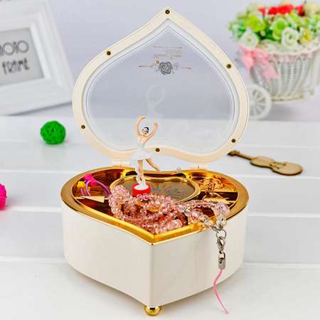 Музыкальная шкатулка Chilink Для украшений Сердце с Балериной Белый