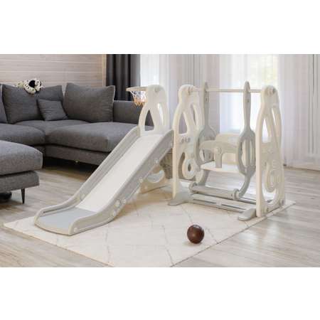 Горка детская с качелями UNIX Kids Music grey со спуском 136 см из пластика игровой комплекс 2 в 1
