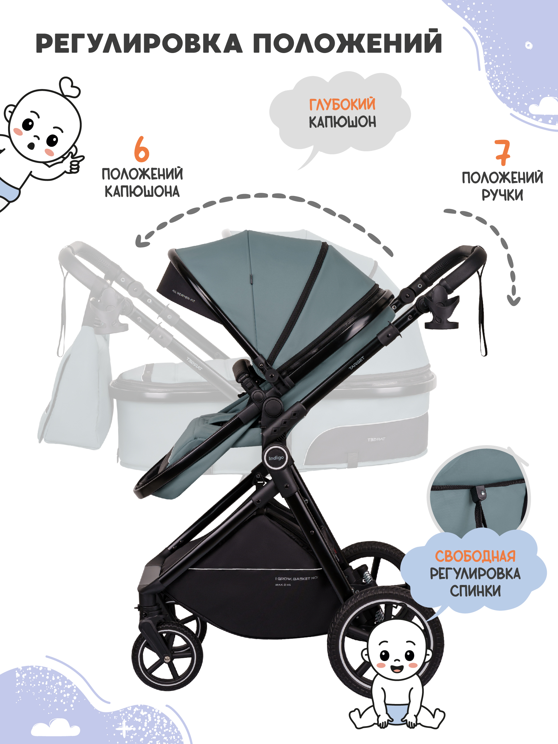 Коляска трансформер Indigo Target 3в1 зеленый - фото 11