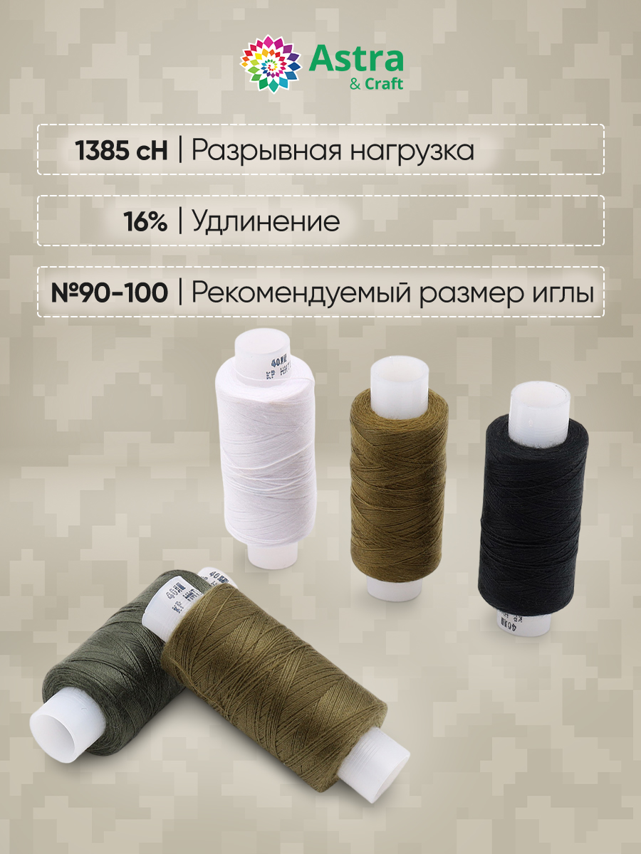 Набор ниток Astra and Craft штапельные для шитья ткани легкой и средней плотности 40 ЛШ 200 м Ассорти 5 шт - фото 2