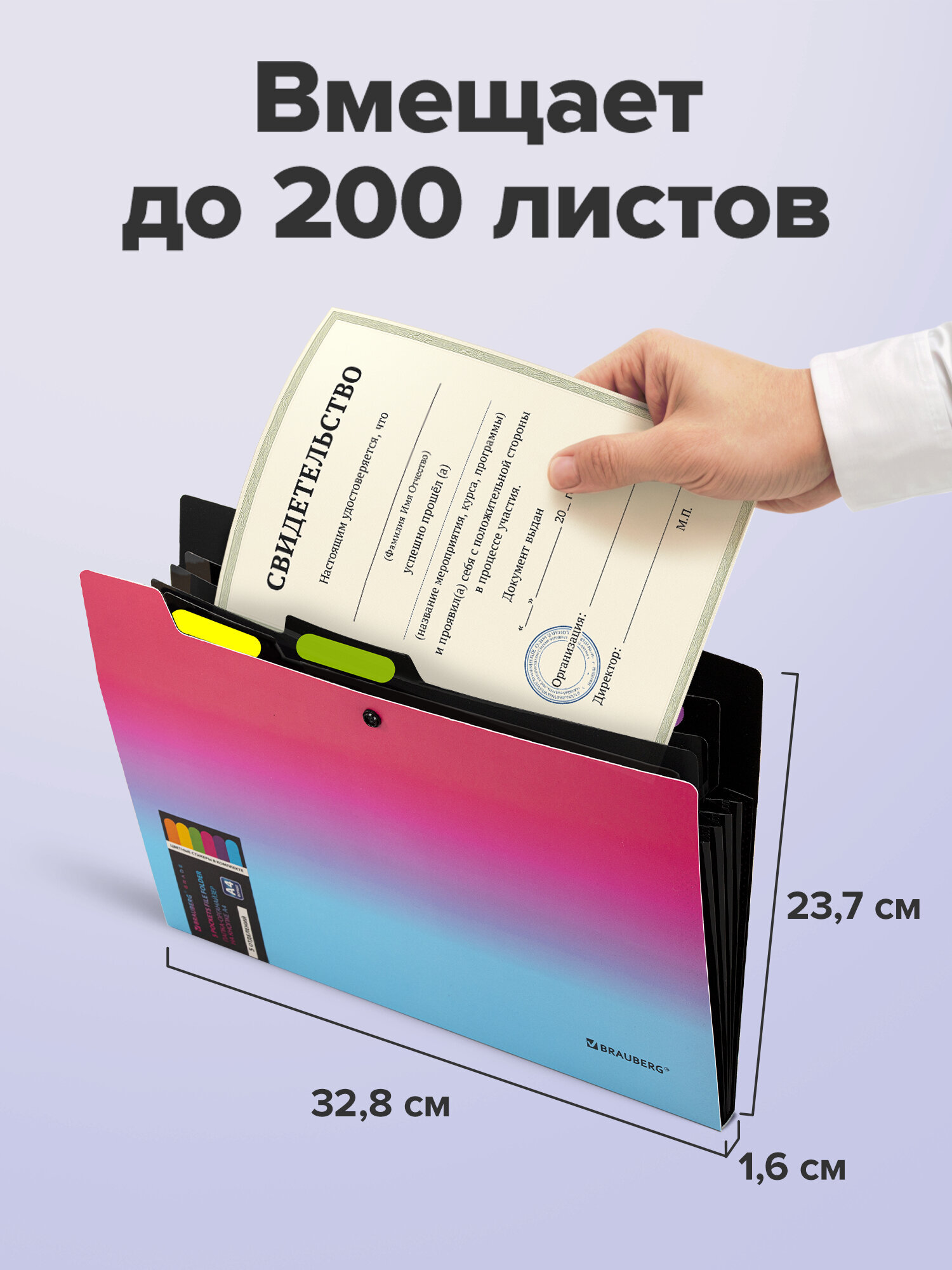 Папка-органайзер Brauberg розово-голубой градиент А4 - фото 2