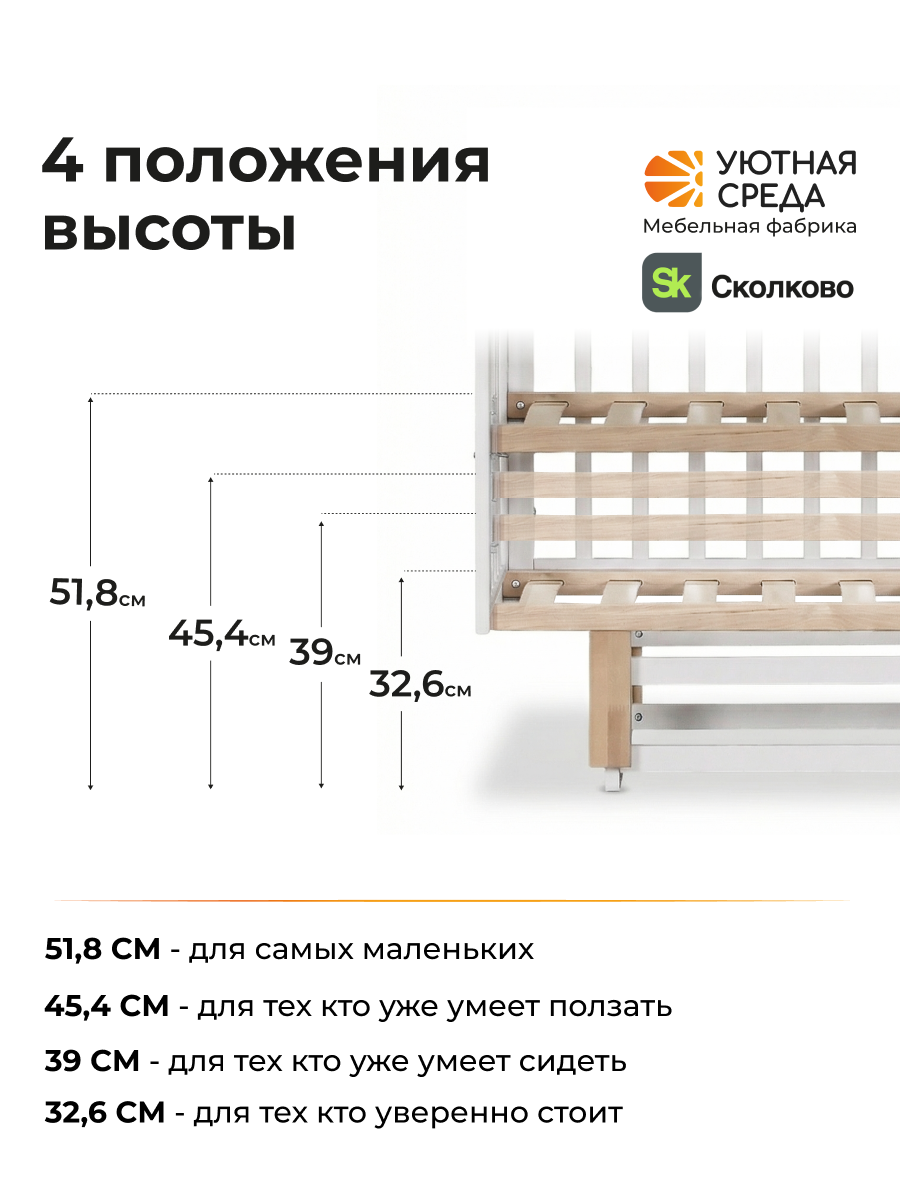 Детская кроватка Уютная среда Кроватка КР120, поперечный маятник (белый) - фото 7