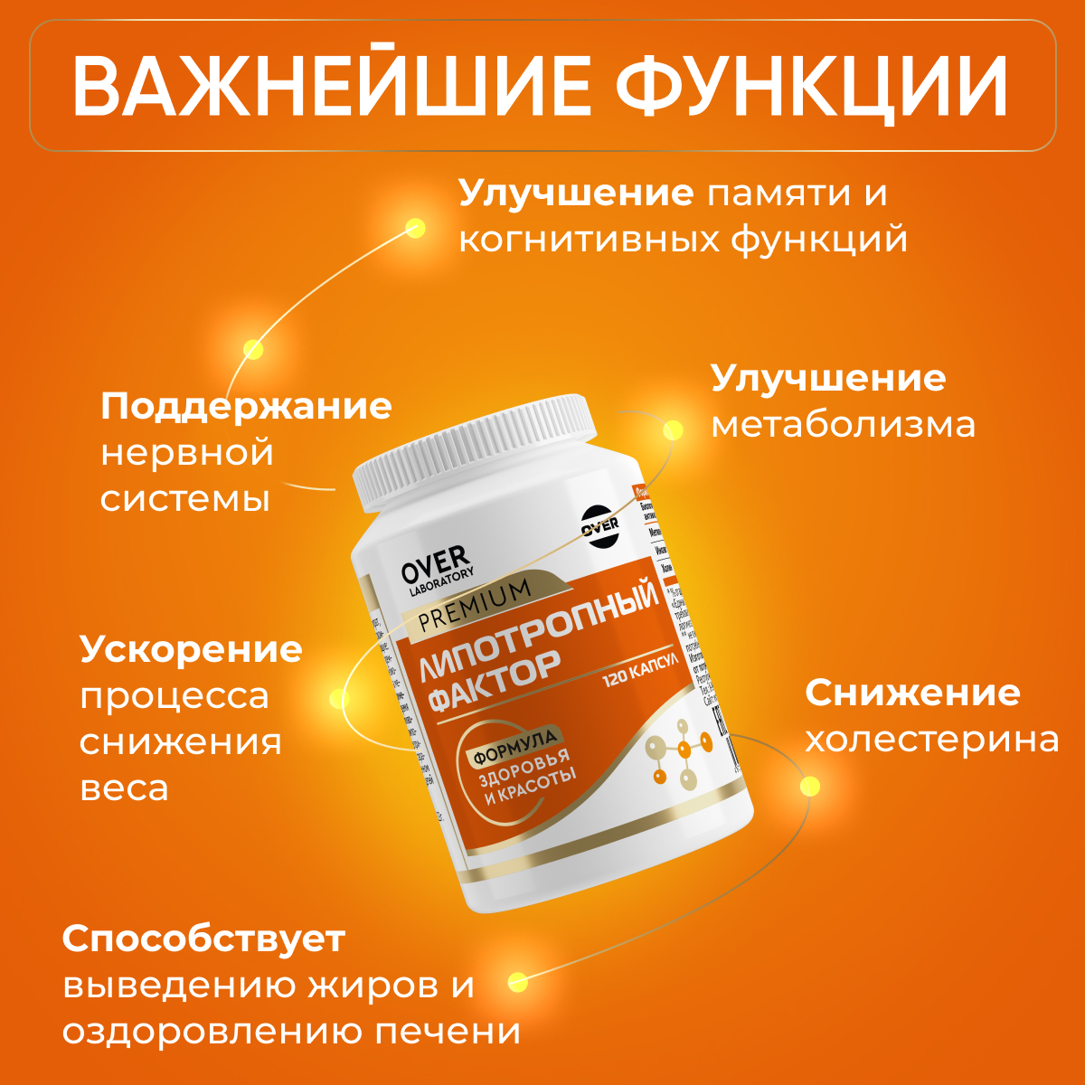 Липотропный фактор OVER БАД Жиросжигатель витамины для похудения и контроля веса 120 капсул - фото 2
