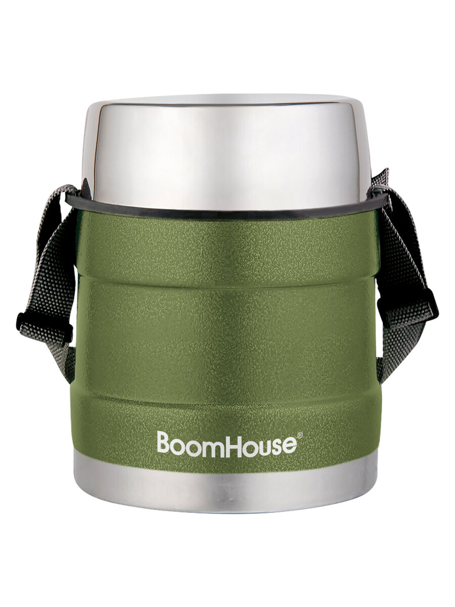 Термос BoomHouse для чая кофе еды 1 литр с широким горлом и ремешком походный - фото 1