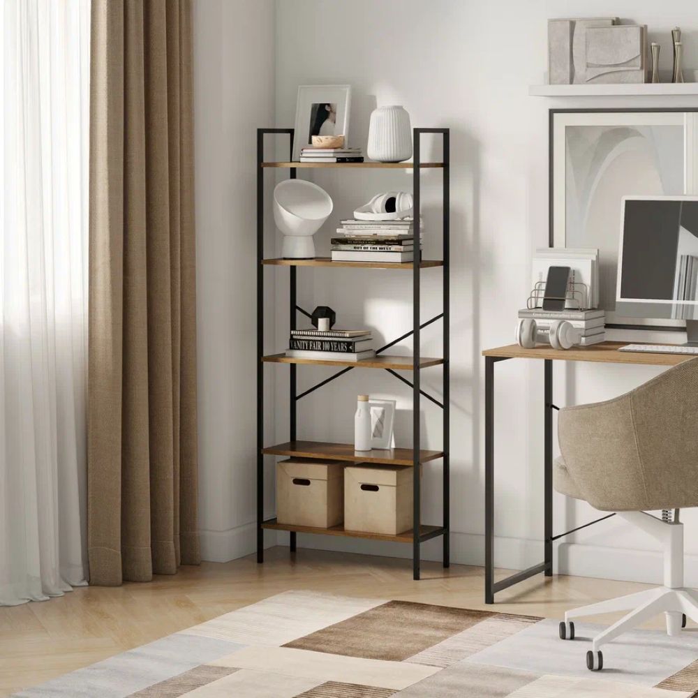 Стеллаж Leset Стилвуд 25 широкий 5 полок Черный/Дуб крафт золотой - фото 8