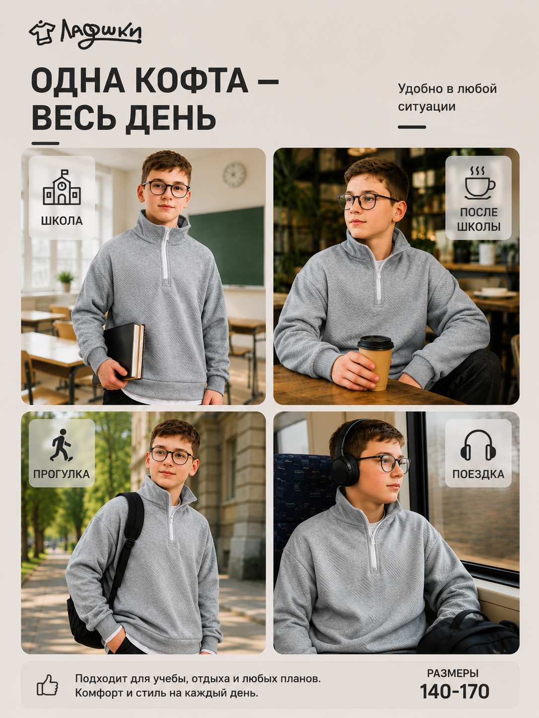Толстовка ЛАДОШКИ Толстовка Успех серый - фото 12