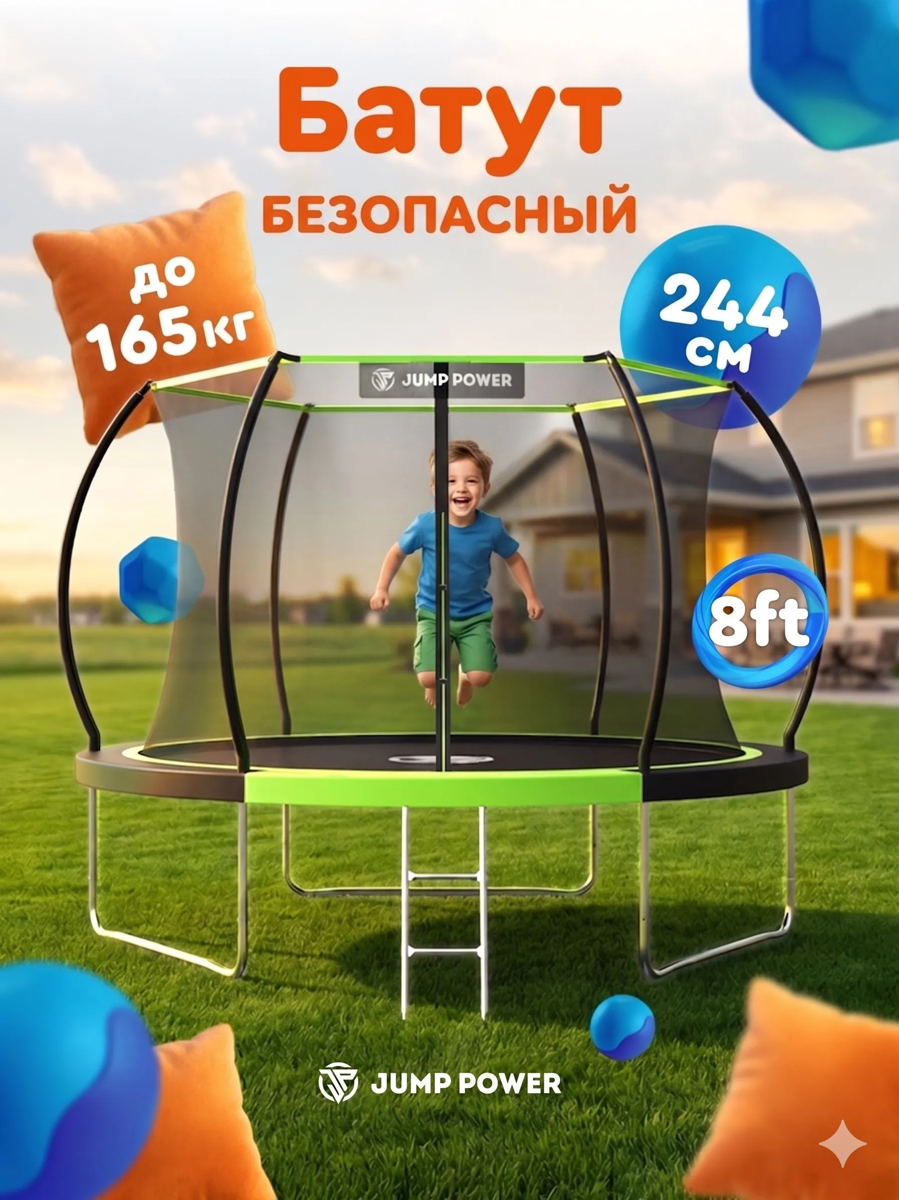 Батут Jump Power 8 ft Inside Lite Green - фото 1