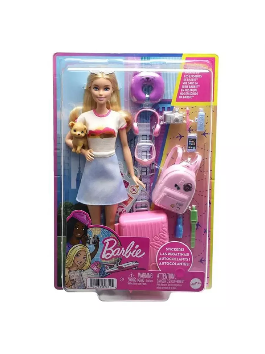 Изображение товара Кукла модельная Barbie Дорожный набор со Щенком Изображение товара Кукла модельная Barbie Дорожный набор со Щенком