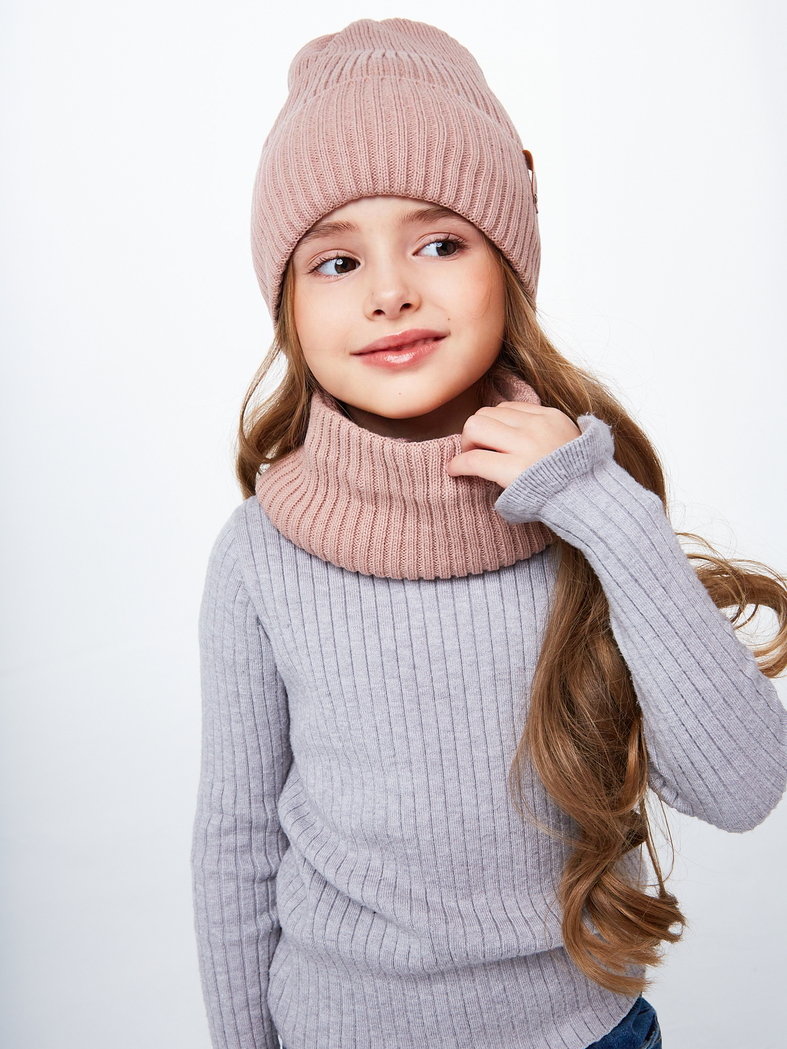 Шапка и снуд NYCkids NYC-H-104-GplainW-coffee - фото 12