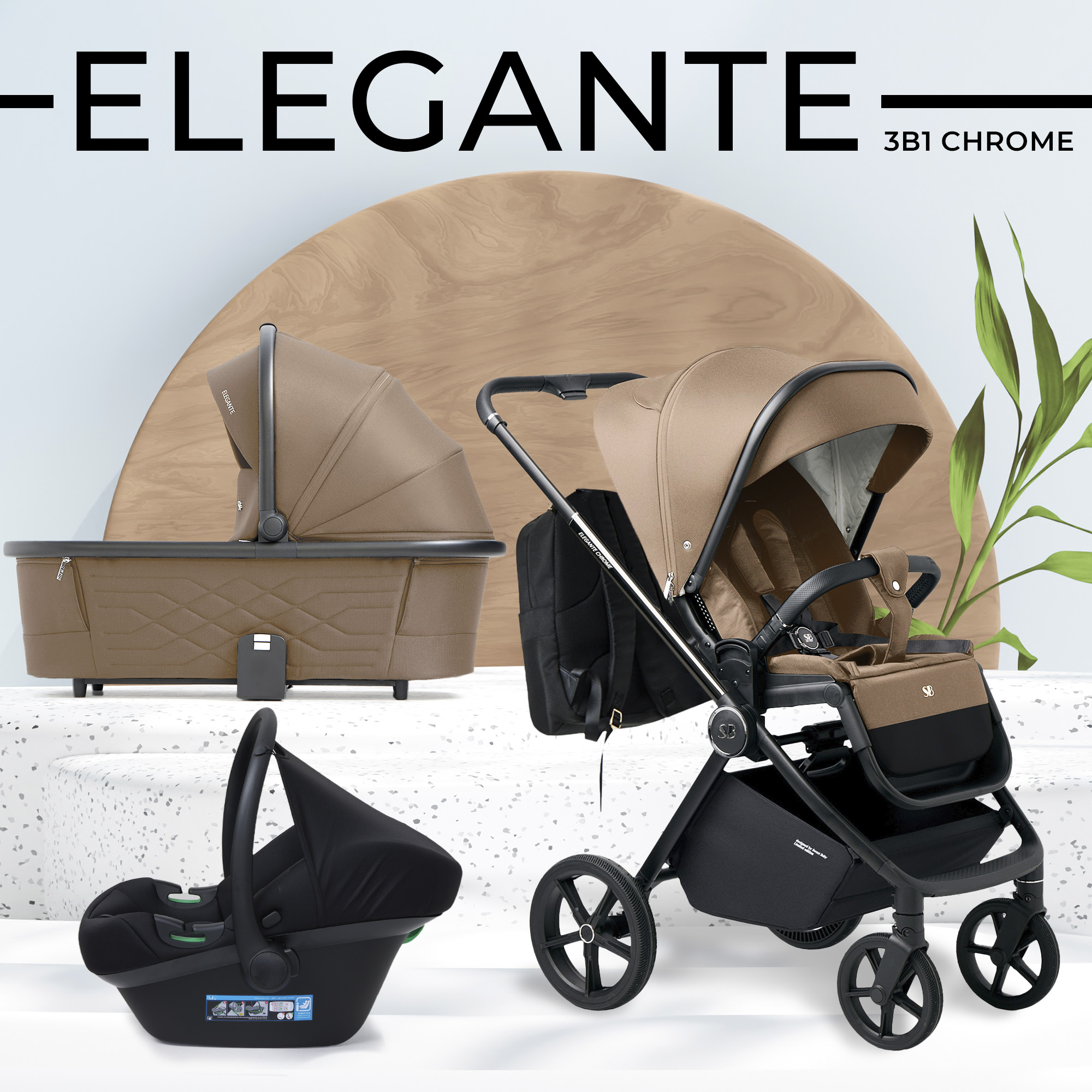Коляска 3в1 Sweet Baby Elegante Chrome Brown - фото 1