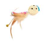 Игрушка для кошек Barbaks Мышка Ленточка с кошачьей мятой. бубенчиком и натуральными перьями 18*6.5см