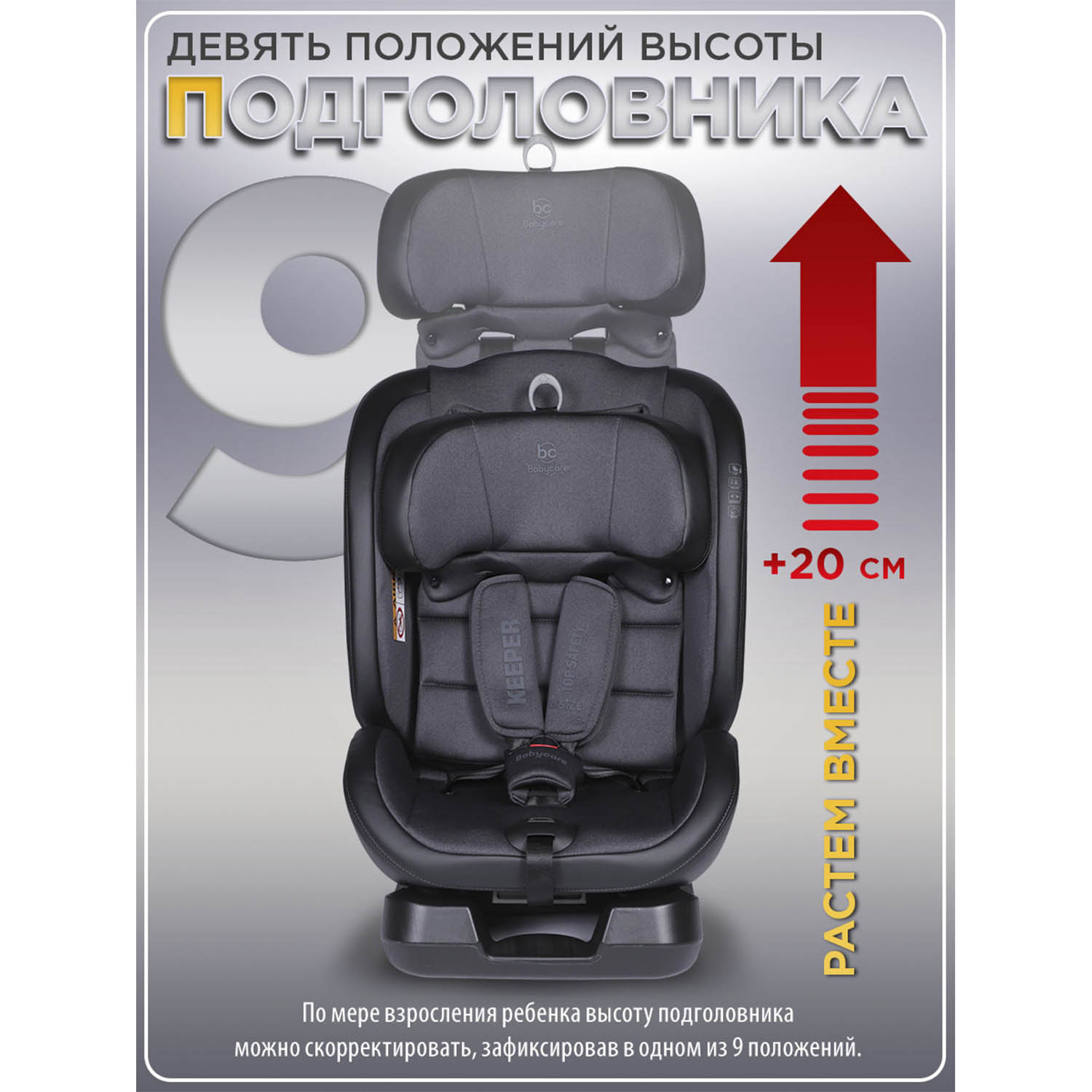 Автокресло BabyCare Keeper 0+/1/2/3 (0-36 кг) серый - фото 7