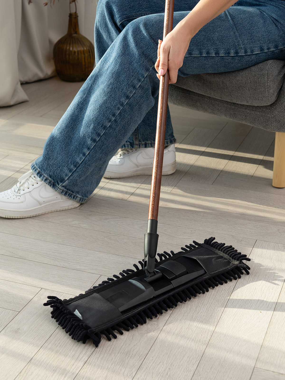 Швабра DeNASTIA Dark wood 43x13x120 см ручка из бука, насадка полиэстер L000049 - фото 2