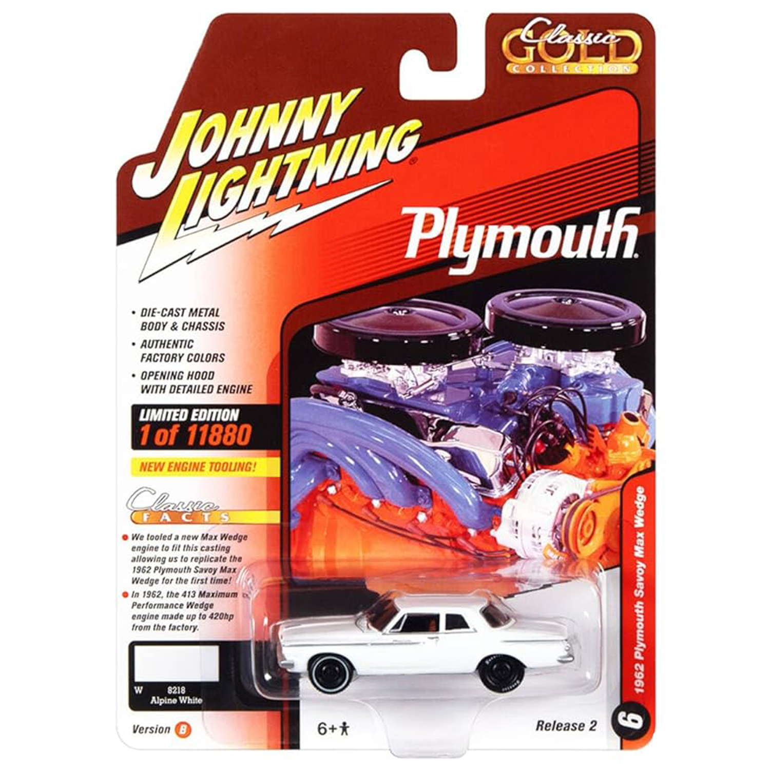 Автомобиль Johnny Lightning 1962 Plymouth Savoy Max Wedge 1:64 белый JLCG029B-R2-N6 - фото 4