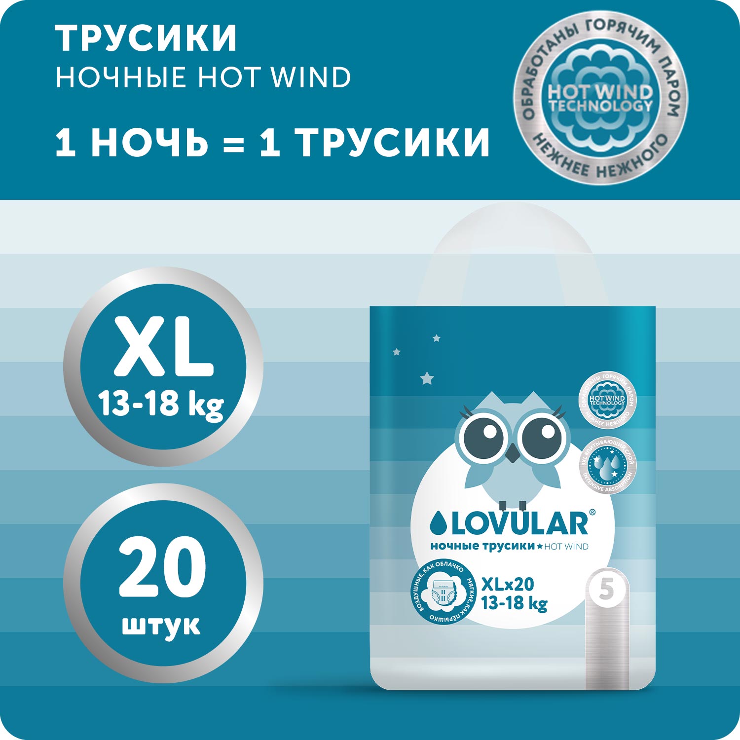 Трусики LOVULAR Hot Wind ночные XL 20 шт. - фото 1