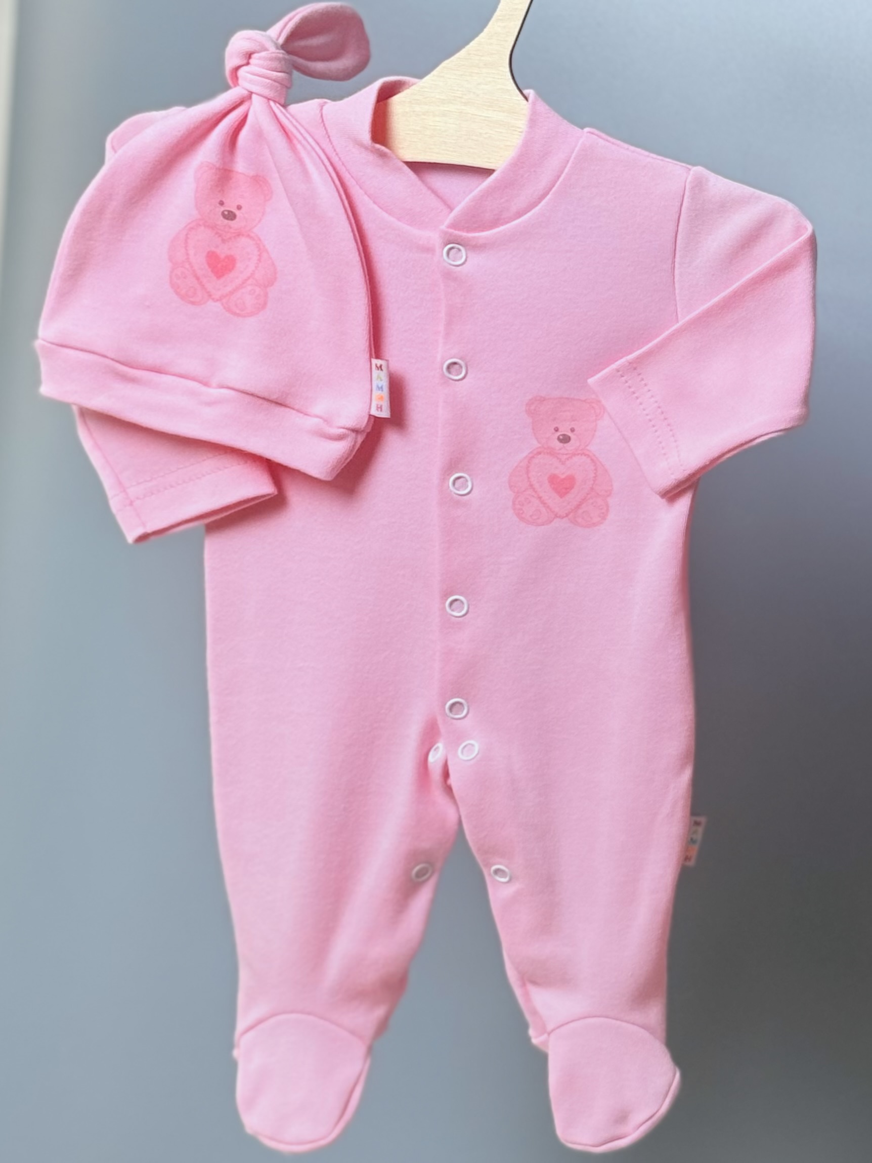 Комбинезон с шапочкой Мамин малыш подарок_розовый - фото 1