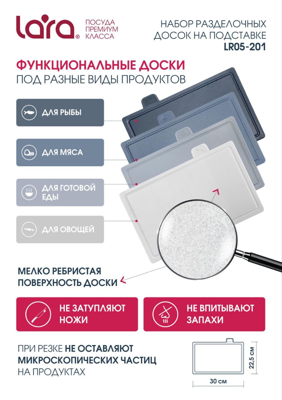 Разделочная доска 4 шт + подставка LARA Набор разделочных досок 5 предметов - фото 2