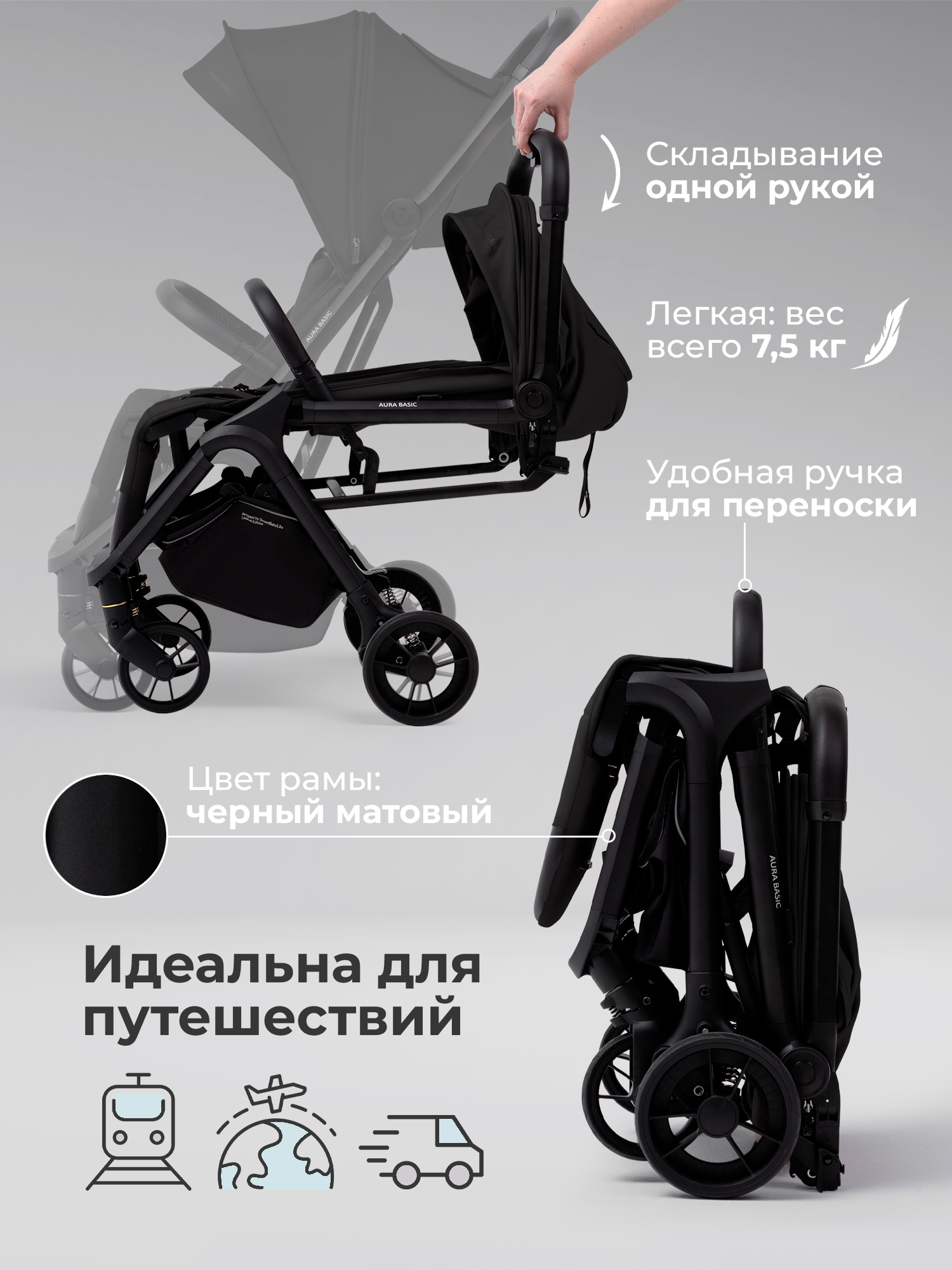 Коляска прогулочная Sweet Baby черный - фото 3