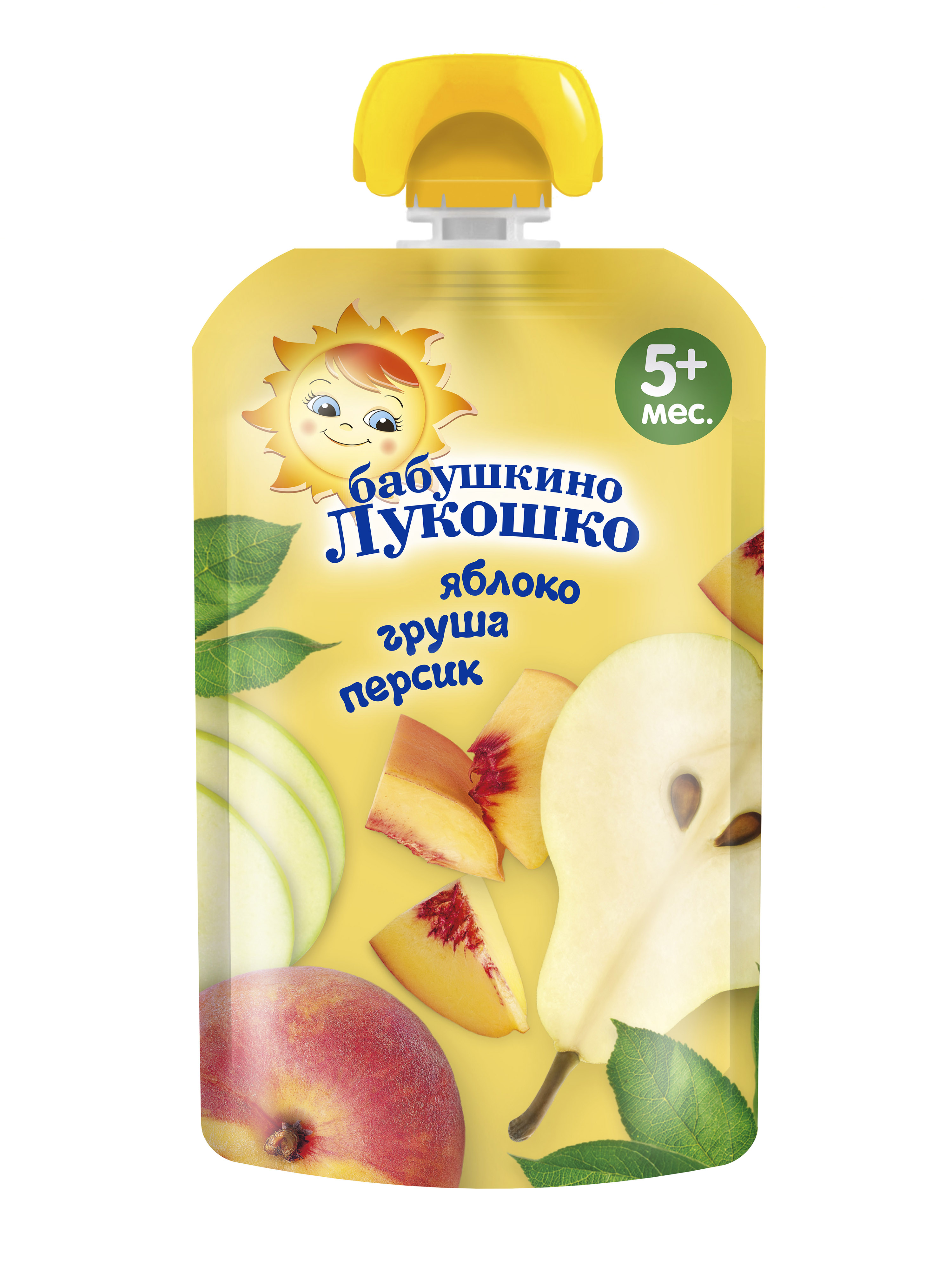 Пюре Бабушкино лукошко Яблоко-груша-персик с 5 мес 90 г - фото 1