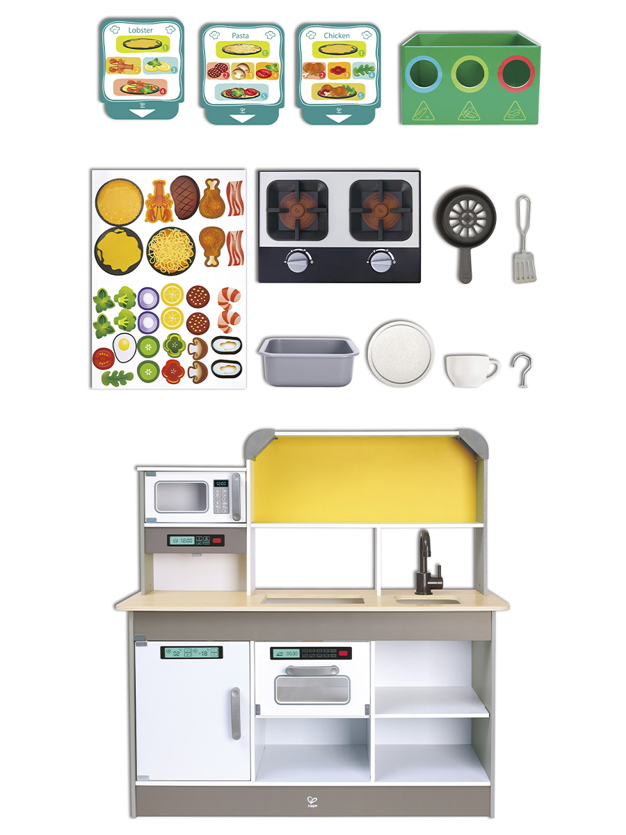 Детская деревянная кухня HAPE Делюкс 5 аксессуаров воздушная фритюрница свет звук E3177_HP - фото 6