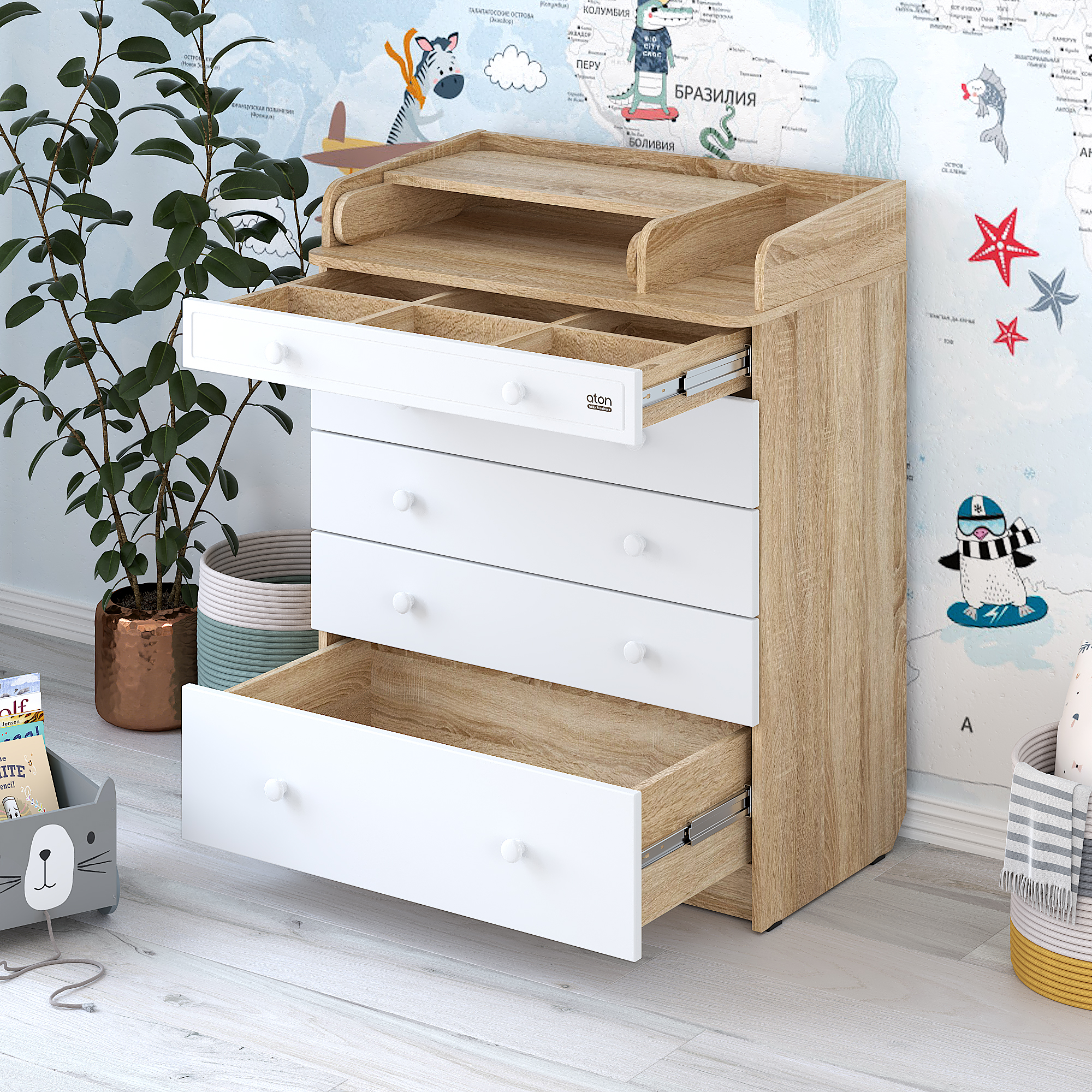 Комод пеленальный aton baby furniture Elio (дуб сонома, белый) - фото 1