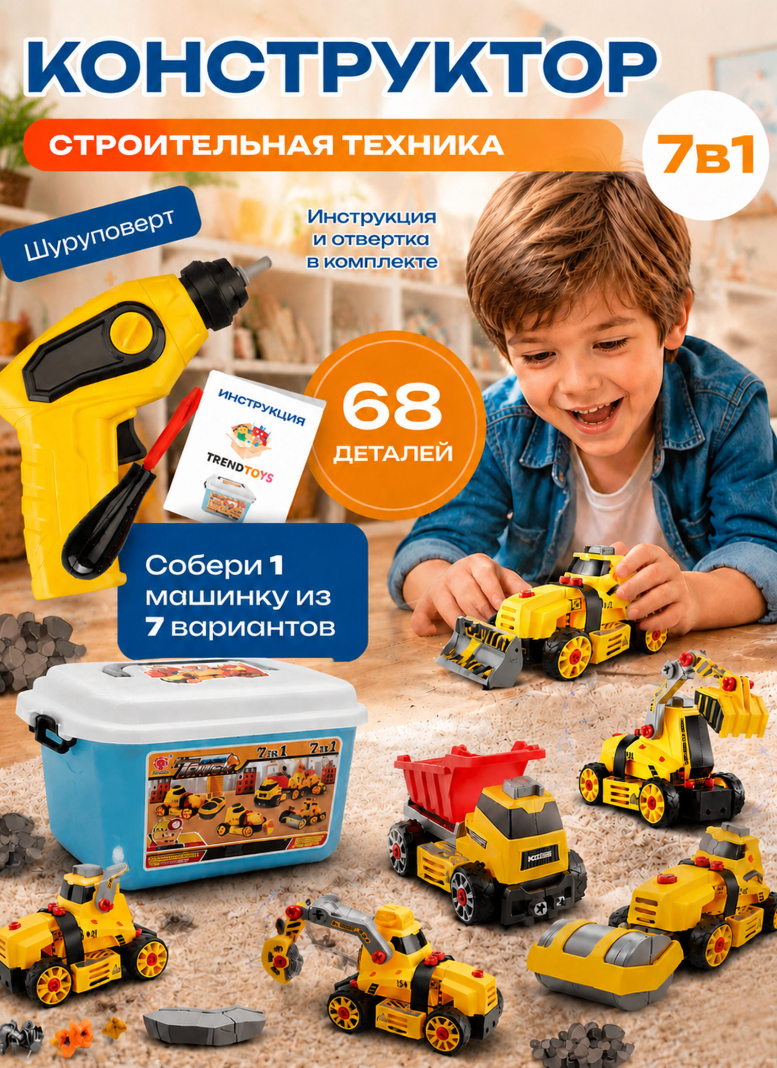Конструктор TrendToys Строительные машинки 68 дет. - фото 1