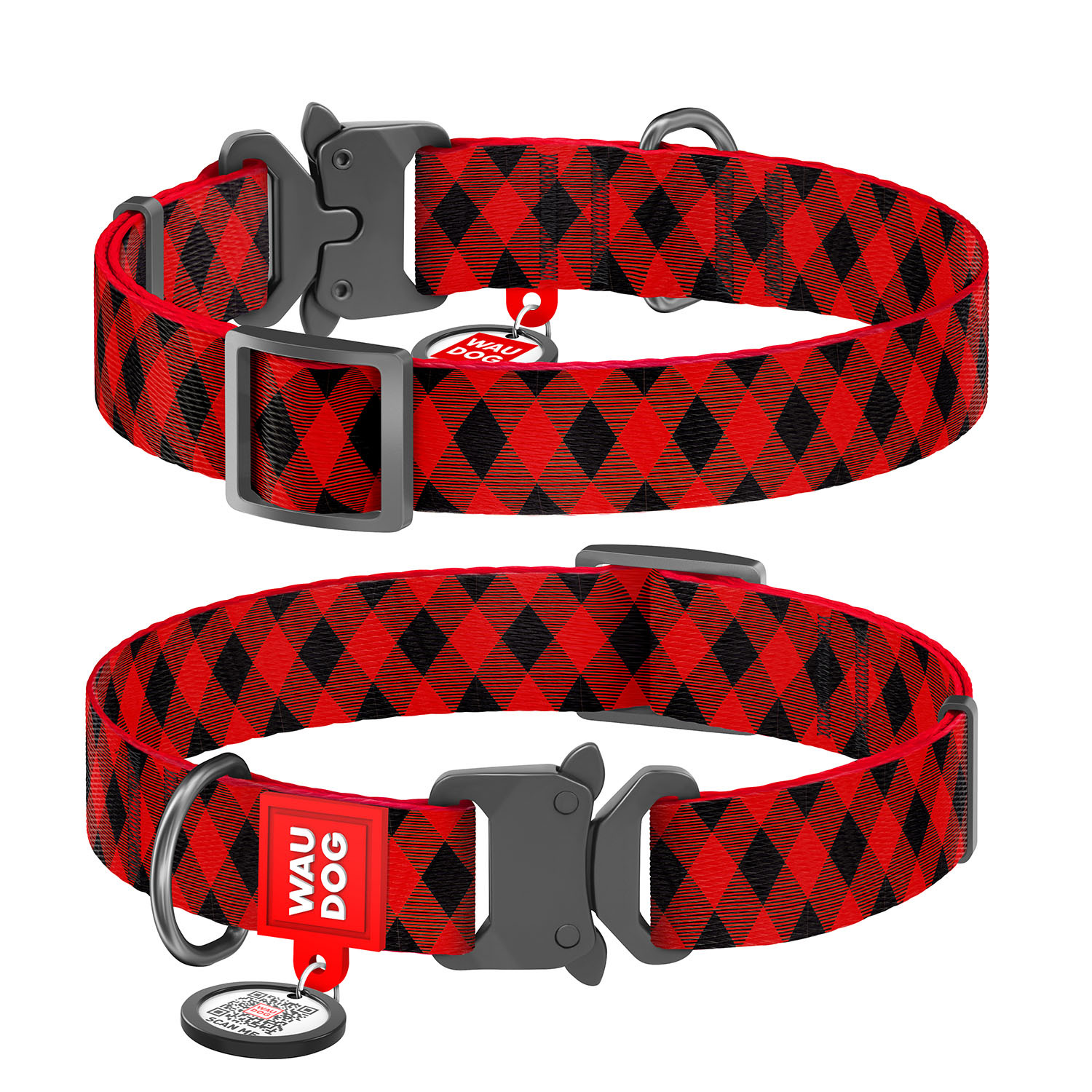 Ошейник для собак Waudog Nylon Шотландка крупный Красный 5087 - фото 2