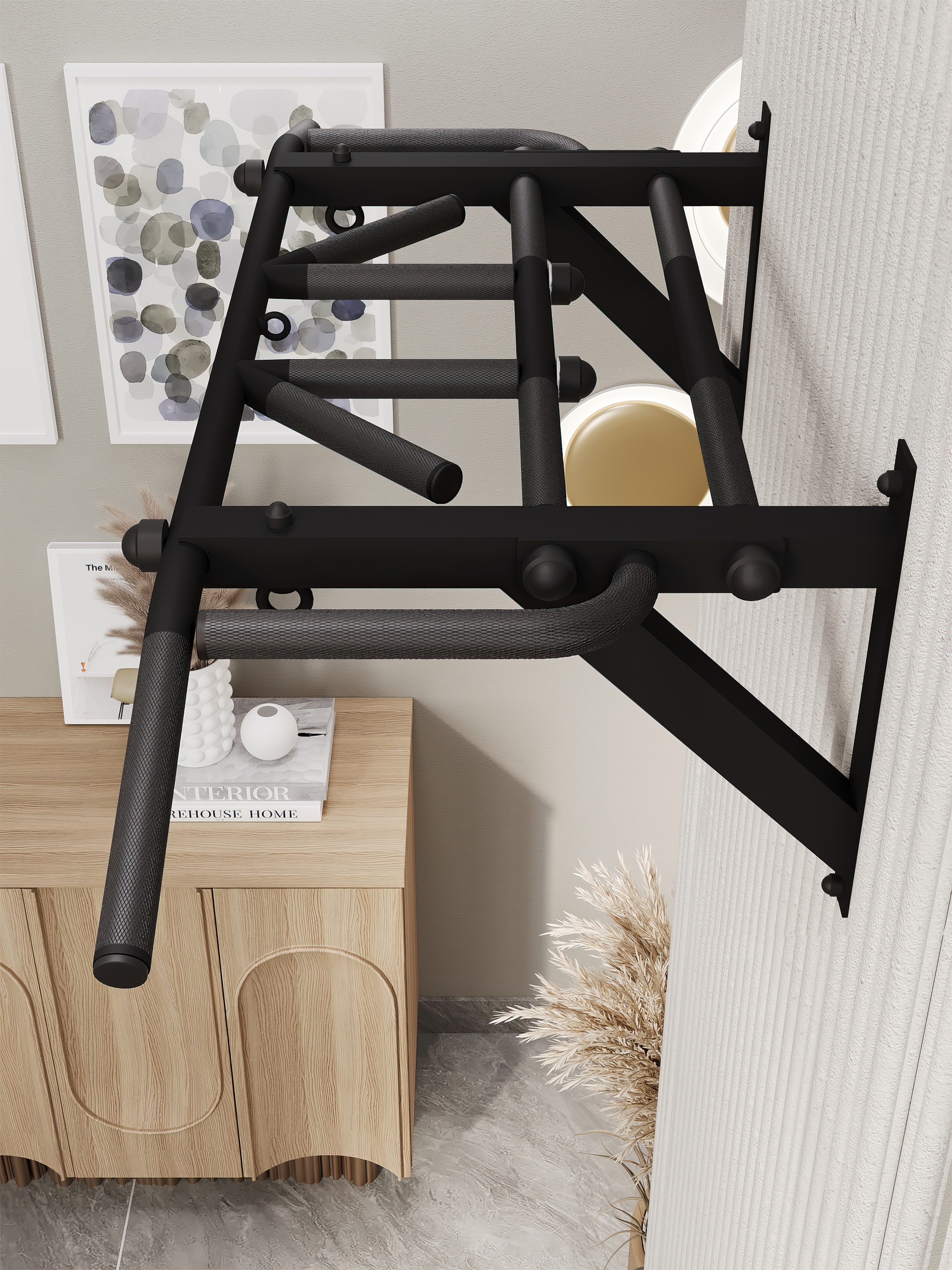 Турник настенный "Тарантул" BLACK - стальное рифление хватов - фото 3