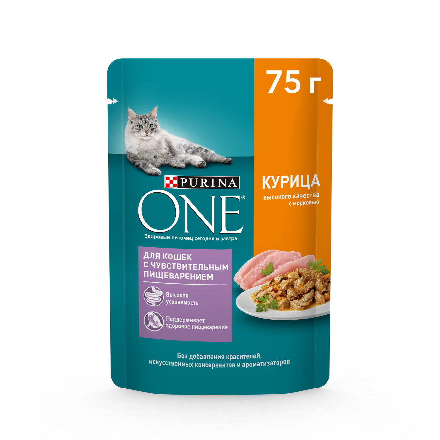 Корм для кошек Purina One чувствительное пищеварение курица 75г - фото 1