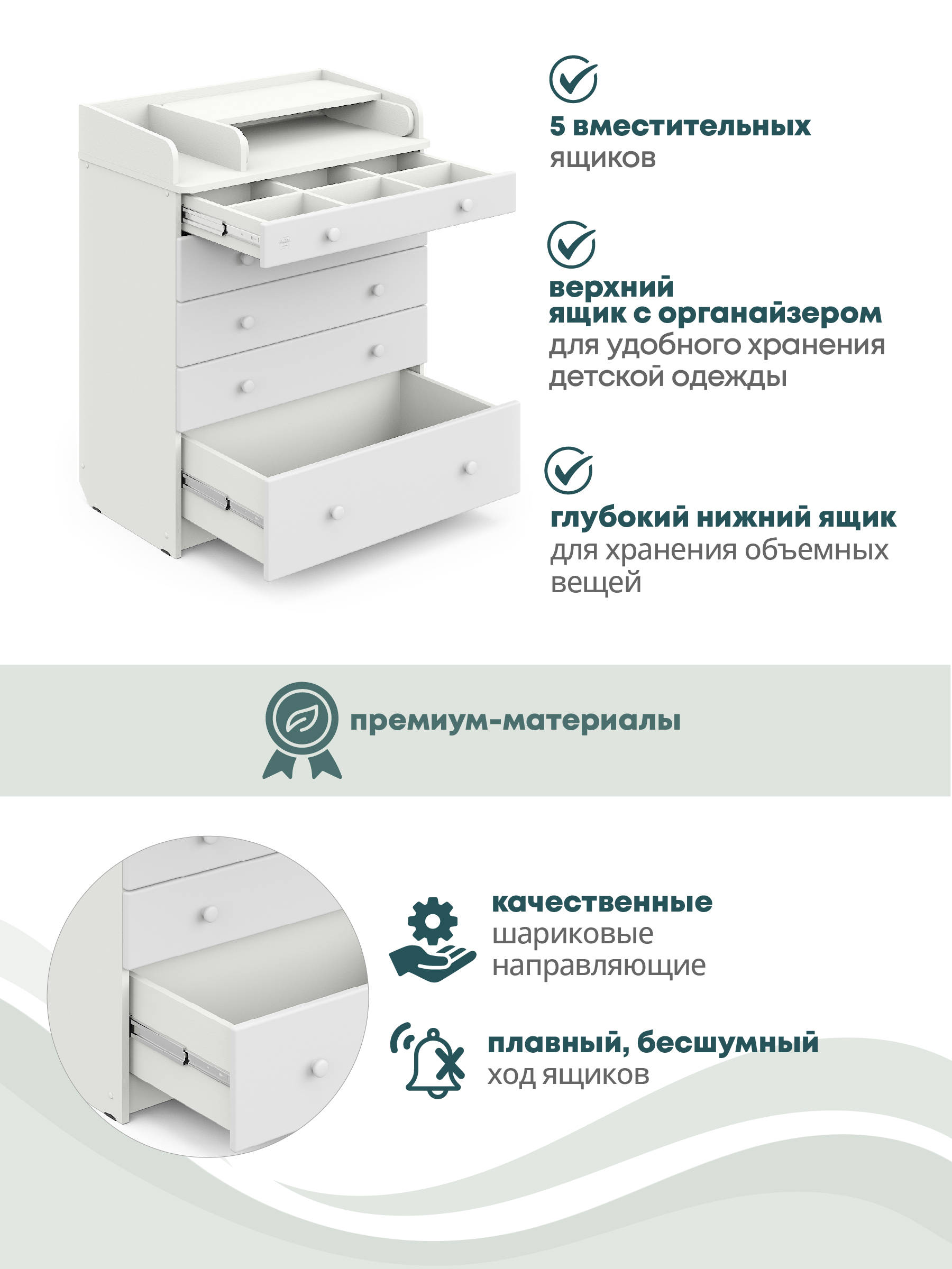 Комод пеленальный Aton Maks белый премиум белый - фото 4