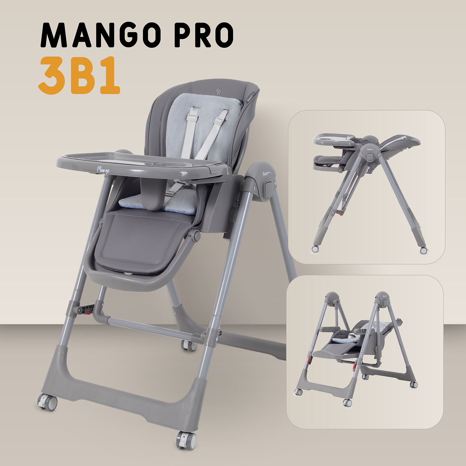 Стульчик для кормления Rant Basic Mango Pro, graphite серый - фото 1