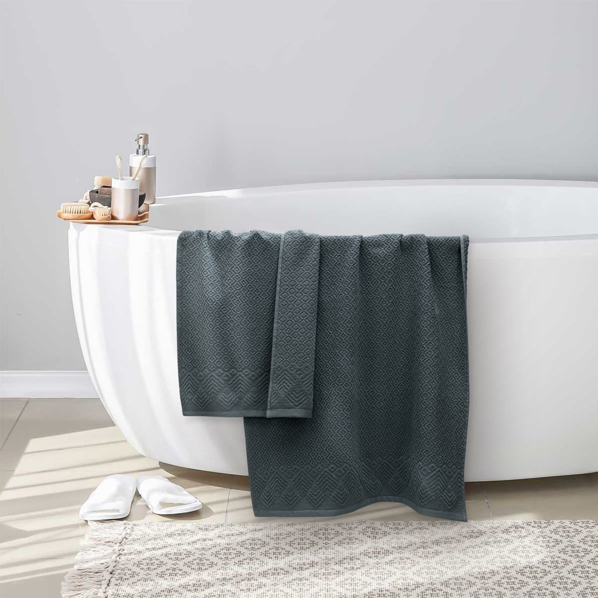 Полотенце BRAVO Ромб 50*70 + 70*120 серый 2 шт. - фото 7