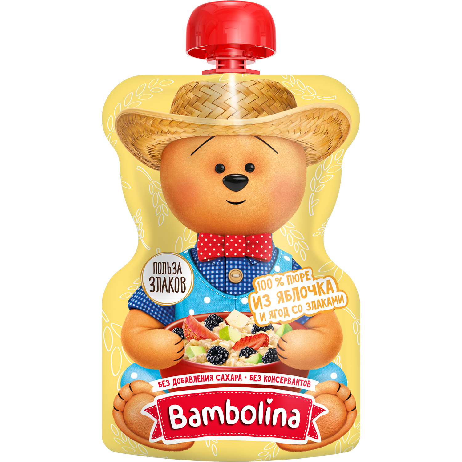 Пюре Bambolinа Яблоко-клубника-ежевика-злаки с 6 мес 130 г - фото 1