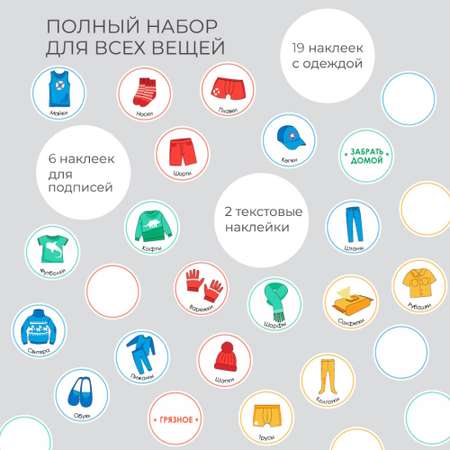 Комплект наклеек Всё на местах для кармашков в садик для мальчиков