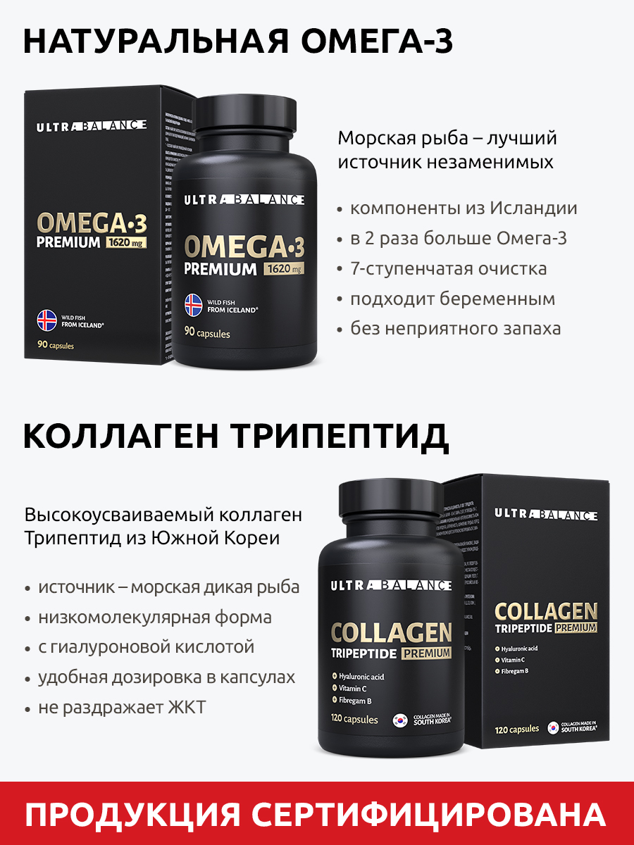 Витамины для роста волос комплекс UltraBalance Омега 3 1620 мг и коллаген от выпадения для женщин и мужчин - фото 4