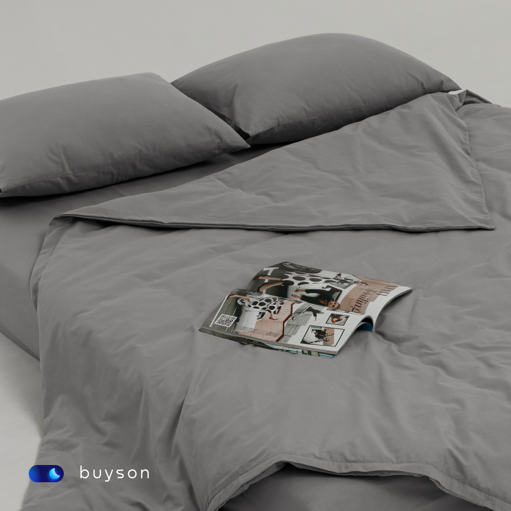 Комплект наволочек buyson BuyRelax 50х70 см, хлопковый перкаль, цвет стальной - фото 5