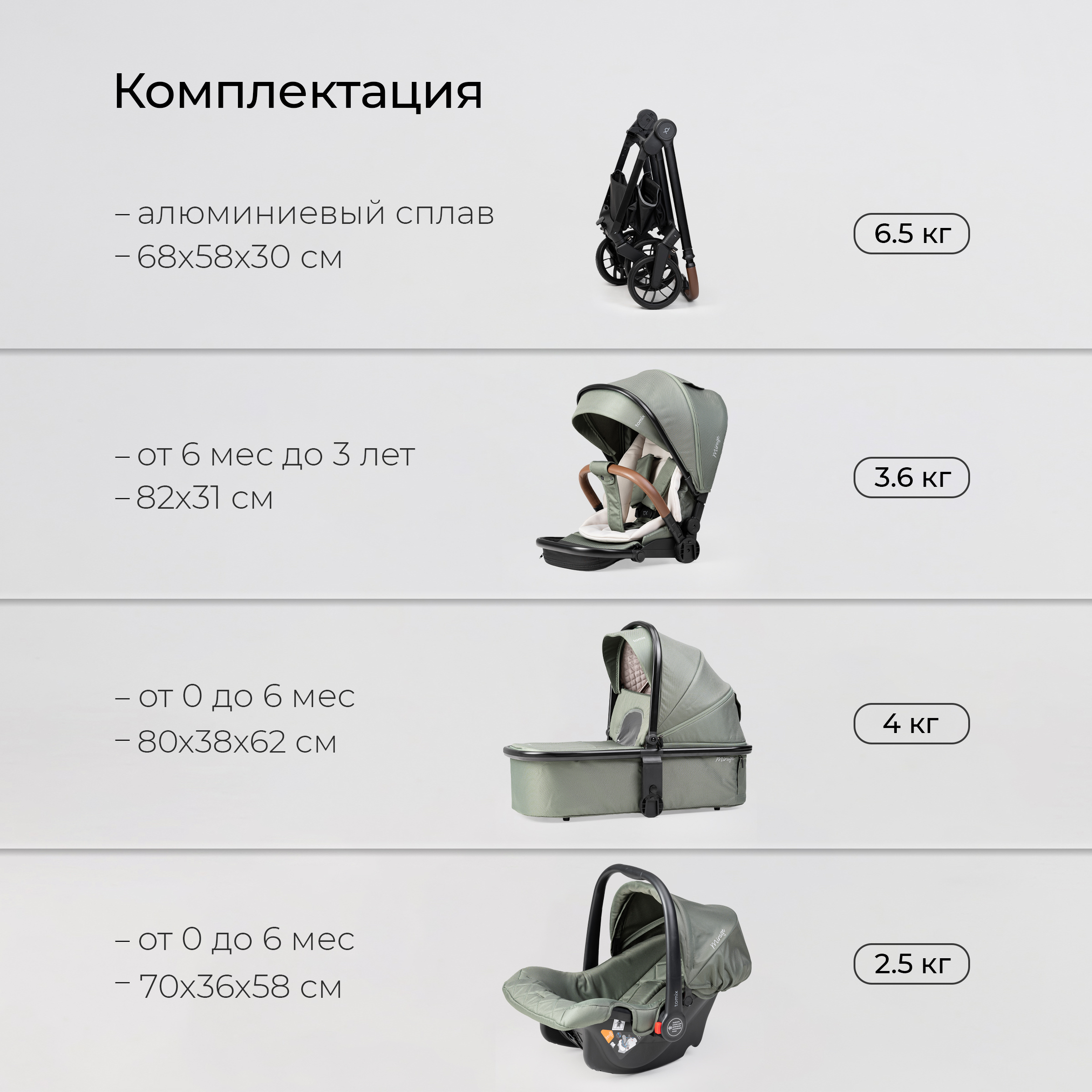Коляска 3в1 Tomix Mirage зеленый - фото 19