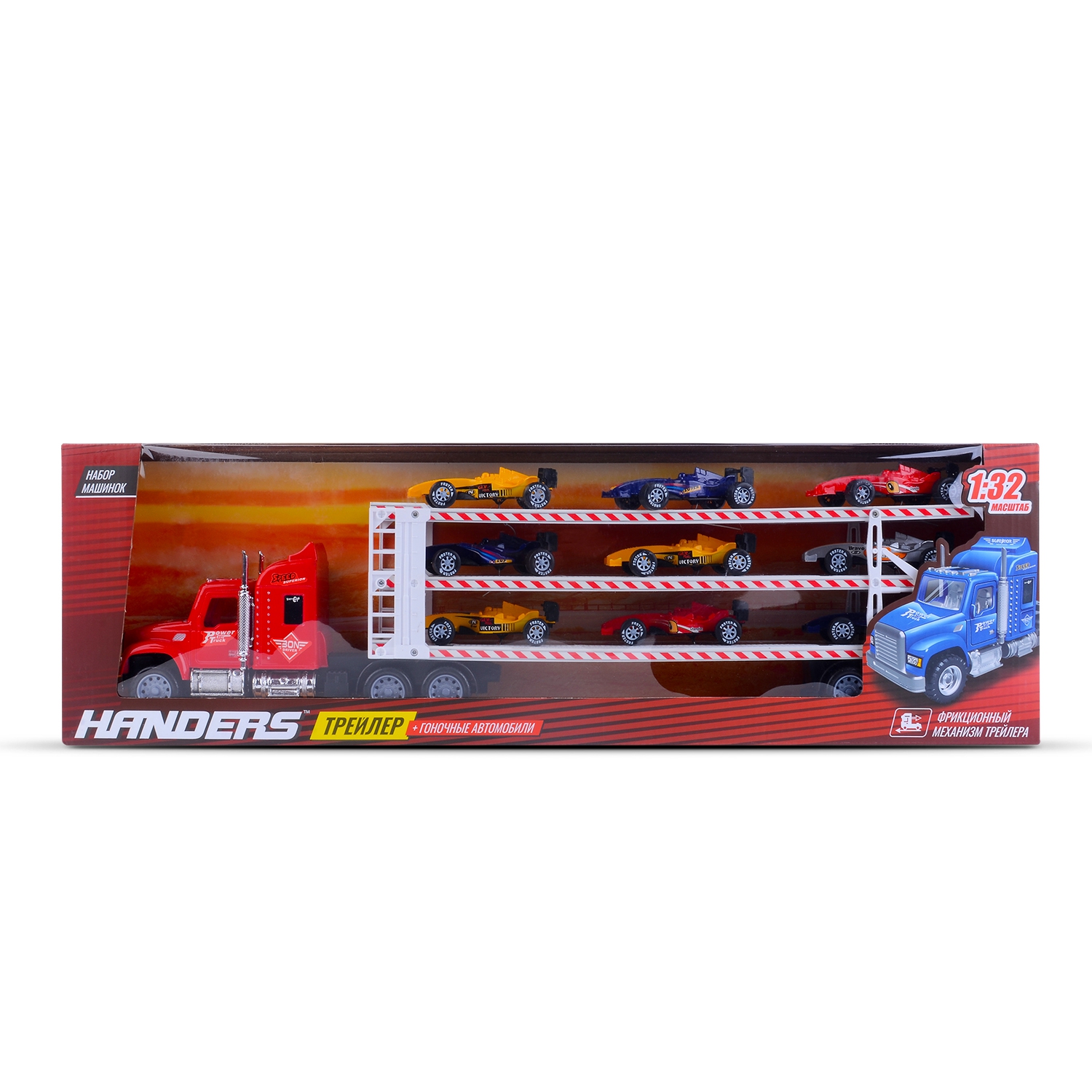 Игровой набор Handers Трейлер и болиды 1:32 HAC1613-126-1//красный - фото 2