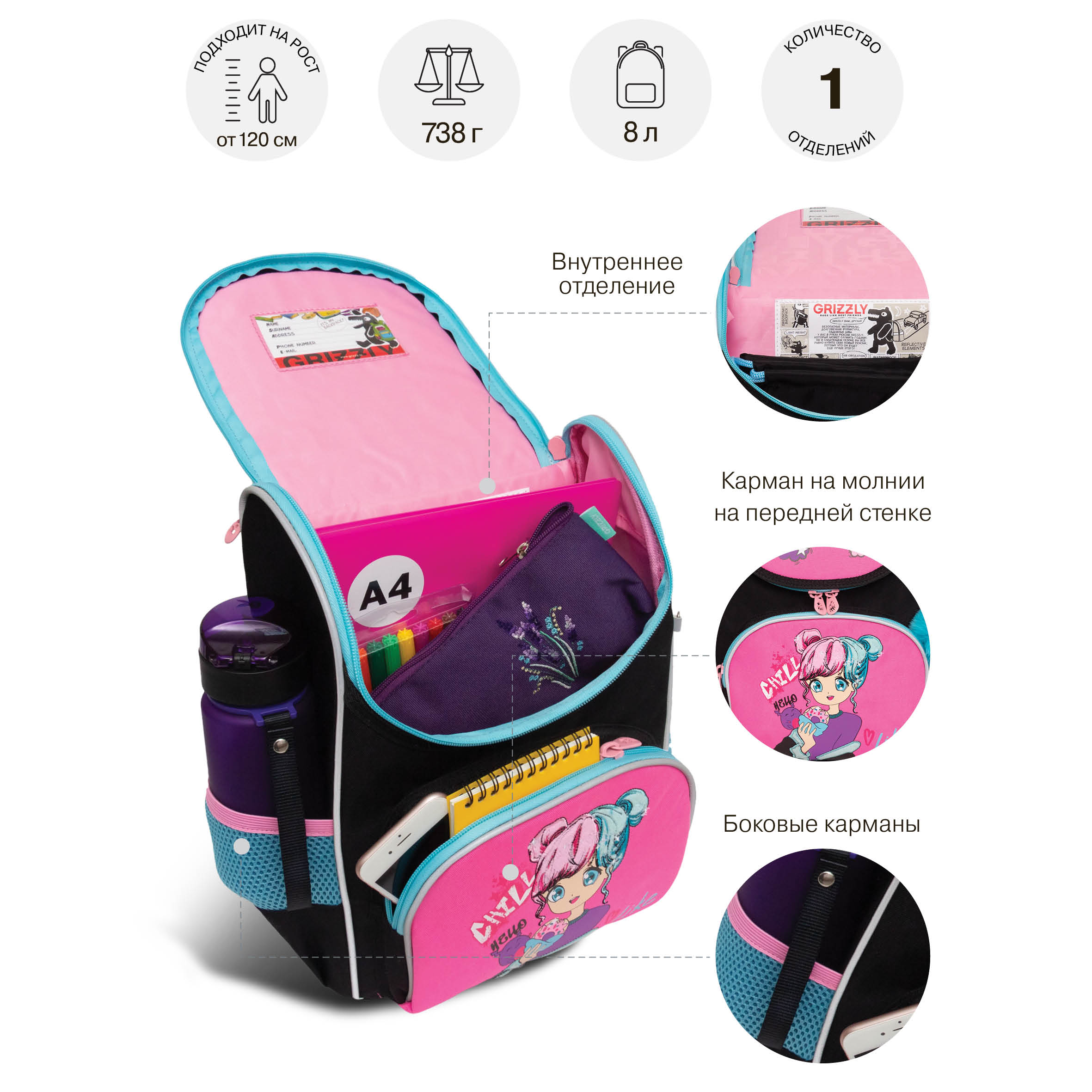 Ранец Grizzly Девочка - фото 8
