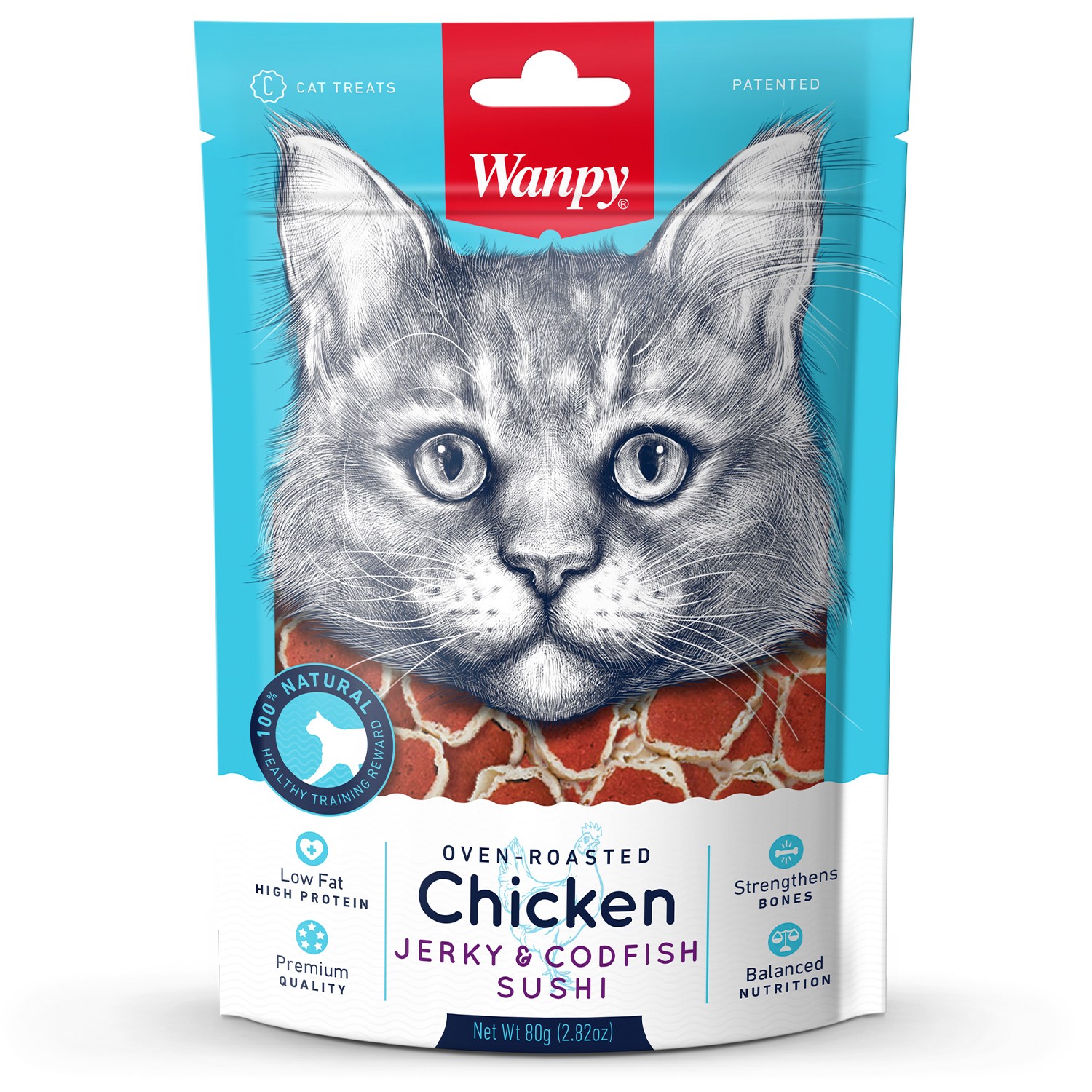 Лакомство для кошек Wanpy Cat 80 г из курицы с треской суши - фото 1